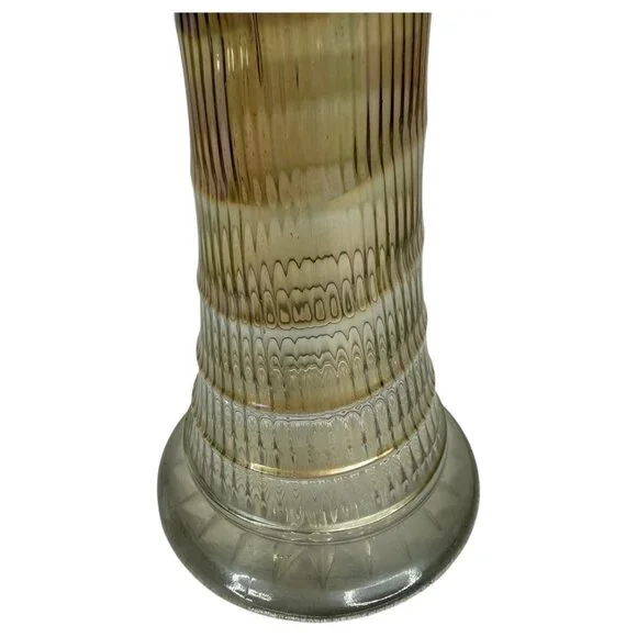 Vintage Imperial Ribbed Carnival Glass Swung Vase Iridescent Brown Purple Clear - Picture 8 of 11